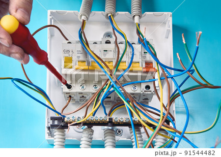 Assembly of electric panel with circuit breakers. 91544482