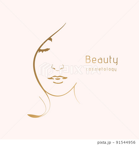 Vector woman face in golden profile logo template or abstract concept for beauty salons. Cosmetics, medical center, fashion and beauty industry. Abstract logo. vector file 91544956