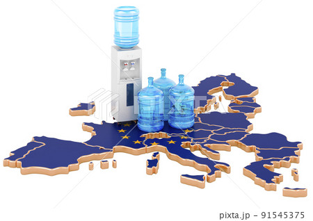 Bottled Water Delivery Service in the European Union, 3D rendering 91545375