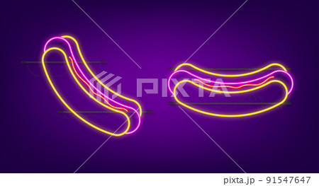 American banner. Vintage flat advertising with hot dog sign for banner design. Flat vector illustration neon 91547647