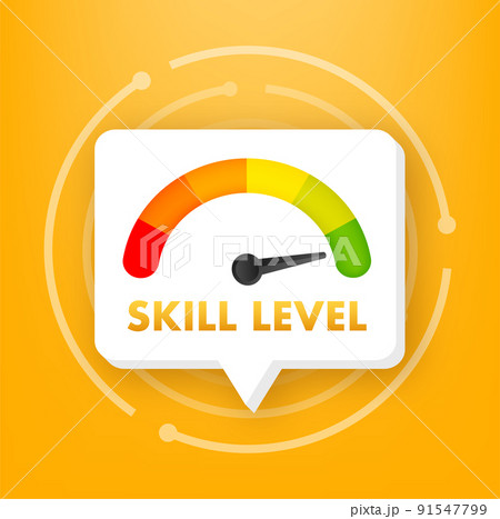 Skill levels growth, meter indicator. Skills enhancement. Vector stock illustration. 91547799