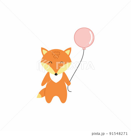 Cute little fox with a balloon. Illustration for the birthday. A character for a children's book or magazine cover. Cute little fox with a balloon. Illustration for the birthday. A character for a children's book or magazine cover. 91548271