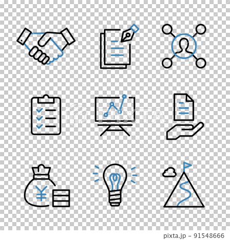 各種圖標集,如業務合同、機會、利潤、增長、組織、目標、目標等。 各種圖標集,如業務合同、機會、利潤、增長、組織、目標、目標等。 91548666