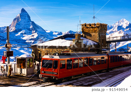 Railway station in Gornergrat, Switzerland Railway station in Gornergrat, Switzerland 91549054