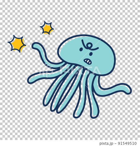 クラゲに刺されるイラスト 91549510