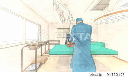 動物病院　手術室　ダックスフンド　医者　イラスト 91550193