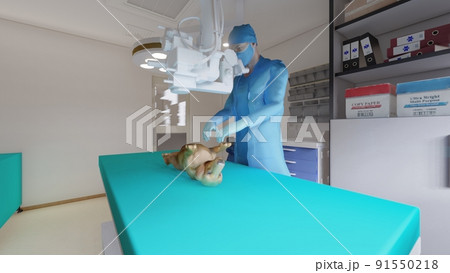 動物病院 手術室 ダックスフンド 医者 イラストのイラスト素材