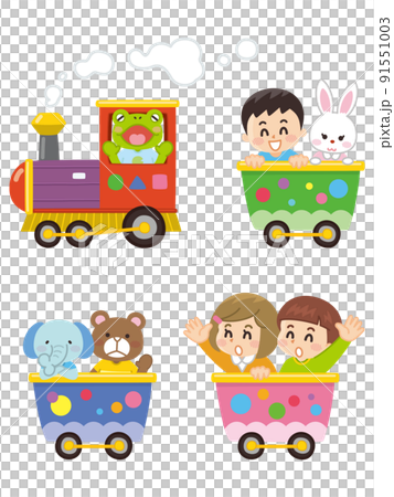Kawaii train with children and animals 91551003
