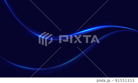 Abstract blue shiny glowing wave moving lines with lighting effect design elements on dark background 91551313