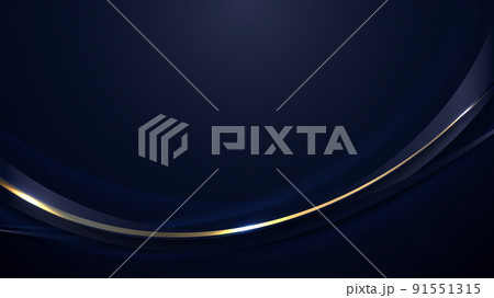 Banner web template abstract blue and golden curved lines overlapping layer design on dark blue background 91551315