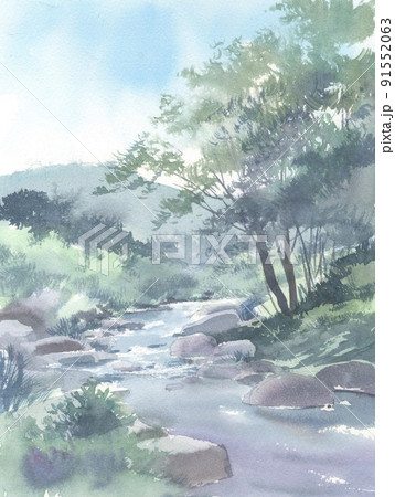 水彩画 河原のイラスト素材 [91552063] - PIXTA