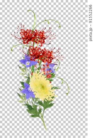Japanese style flower bouquet watercolor illustration 91552266