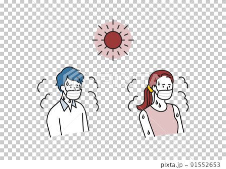 Heat measures 01 | Illustrations of men and women who are likely to be hot with masks Heat measures 01 | Illustrations of men and women who are likely to be hot with masks 91552653