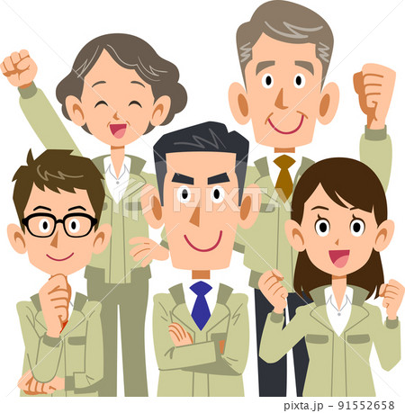 作業着を着た様々な年代のスタッフ 91552658