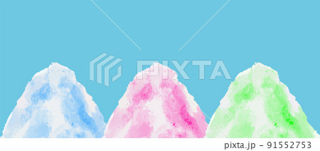 ブルーハワイ・いちご・メロン味のかき氷のイラスト 91552753