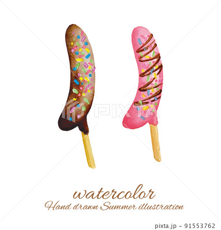 チョコバナナの水彩イラスト 91553762