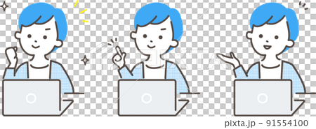 パソコンの前で説明する女性 パソコンの前で説明する女性 91554100