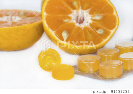 cough sore throat pastille extract orange fruits arrangement flat lay style cough sore throat pastille extract orange fruits arrangement flat lay style 91555252