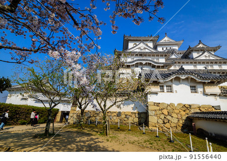 姫路城ほの門前からの風景、乾小天守（左）と西小天守（右）、4月6日、日本 91556440