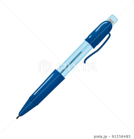 Blue mechanical pen or pencil with transparent plastic flat vector illustration icon isolated on white background. Blue mechanical pen or pencil with transparent plastic flat vector illustration icon isolated on white background. 91556485