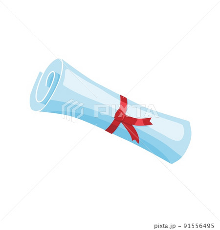 Degree Scroll with Red Ribbon vector illustration Isolated on White. University, school or college degree certificate icon. 91556495