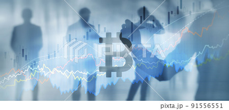 Bitcoin icon mixed media. Cryptocurrency concept with double exposure Bitcoin icon mixed media. Cryptocurrency concept with double exposure 91556551