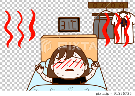 A female student whose face is red and is about to suffer from heat stroke in a bed during a tropical night A female student whose face is red and is about to suffer from heat stroke in a bed during a tropical night 91556725