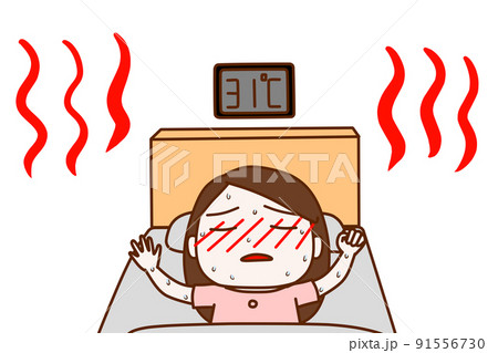 熱帯夜の中ベッドで顔が真っ赤に熱中症になりそうになっている女性 91556730