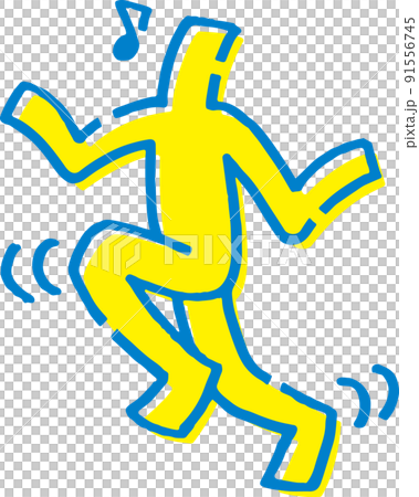 うれしくてスキップする棒人間。手描きのベクターイラスト。 91556745