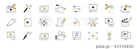 Video edition doodle icons vector elements set Video edition doodle icons vector elements set 91556830