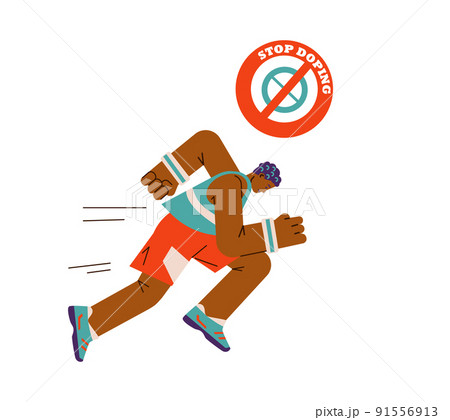 Stop doping symbol with athletic man running on competitions, flat vector illustration isolated on white background. 91556913