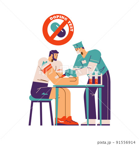 Anti-doping banner with sportsman has blood test, vector illustration isolated. 91556914