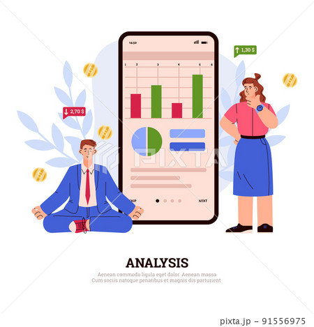 Banner about trading analysis flat style, vector illustration 91556975