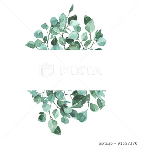 爽やかな葉っぱのフレーム　水彩 91557370
