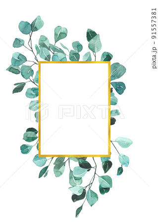 爽やかな葉っぱのフレーム　水彩 91557381