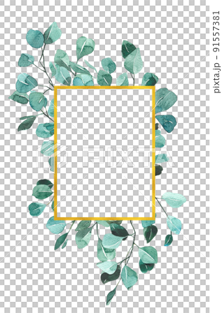 爽やかな葉っぱのフレーム　水彩 91557381
