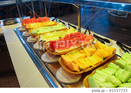 Dining Room Buffet Aboard The Luxury Abstract Cruise Ship Stock