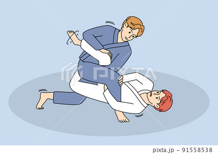 Men athletes fighting on arena 91558538