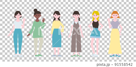 さまざまな国籍の女性のイラスト 91558542