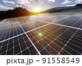 Solar panels on factory roof photovoltaic solar panels absorb sunlight as a source of energy to generate electricity creating sustainable energy 91558549
