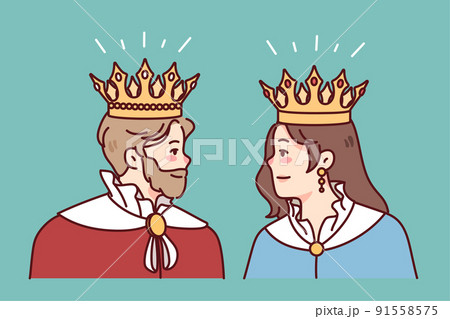King and queen in mantles and crowns 91558575
