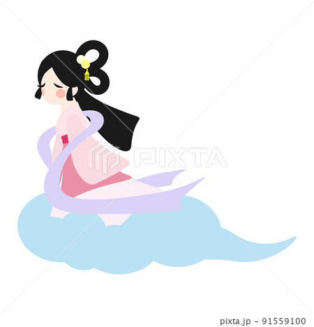Cartoon Chang'e character design. Asian moon goddess of mid-autumn festival fairytale story. Isolated on white background, flat design, vector, illustration, EPS10 91559100