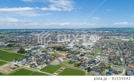 《宮城県》大崎市・古川の街並みの空撮 91559342