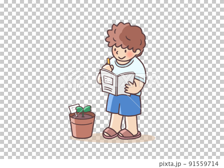 為暑假作業寫觀察日記的小學生 91559714