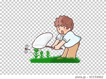 一個用昆蟲網捉蜻蜓失敗的小學生 91559982