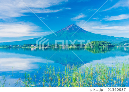 (山梨県)河口湖畔の逆さ富士 早朝 (山梨県)河口湖畔の逆さ富士 早朝 91560087