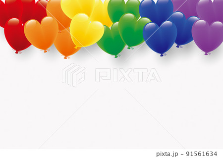 LGBT 6色レインボーカラーのハート形風船背景 91561634