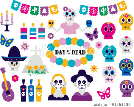 メキシコの死者の日のイラスト素材セット 91563586