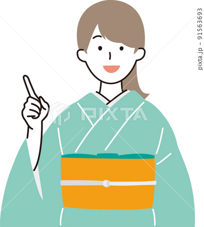 左を指さす着物姿の女性 左を指さす着物姿の女性 91563693