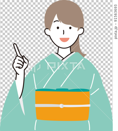 左を指さす着物姿の女性 左を指さす着物姿の女性 91563693